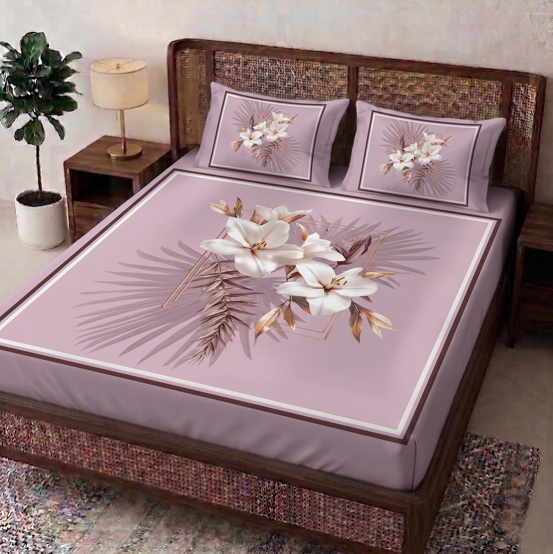 Aura  Print  3D  King-Size  Bedsheet  |  Pink Floral |  Cotton-Feel Realistic Prints