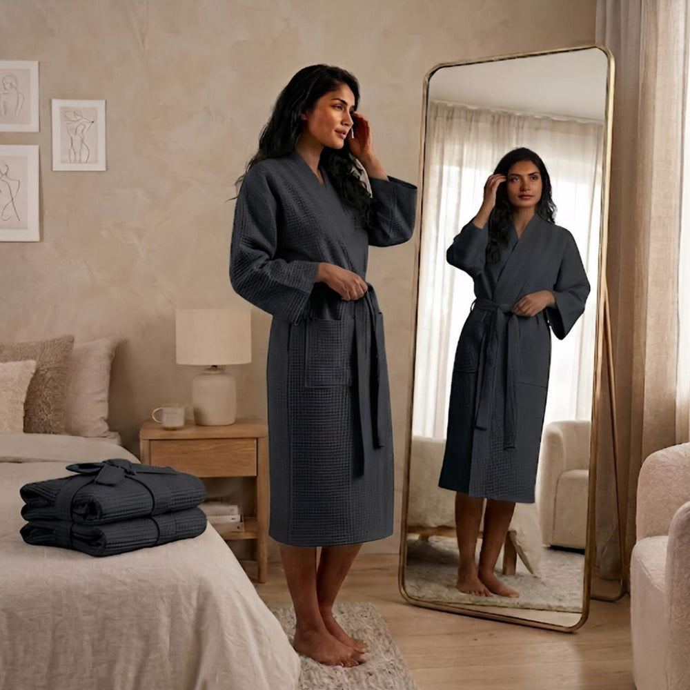 Luxury Waffle Bathrobes – Soft, Lightweight & Quick-Dry Comfort-Charcole Colour