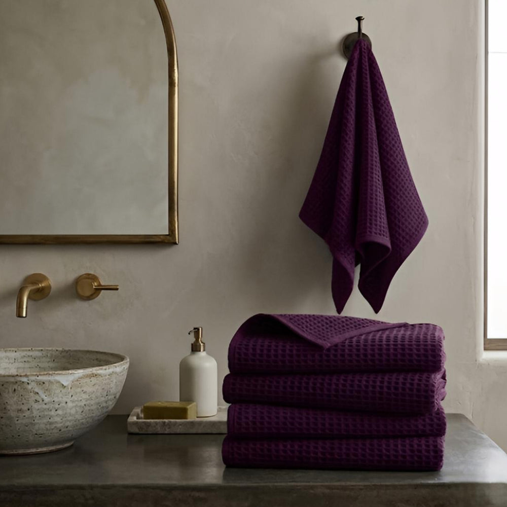 Waffle Soft Hand Towel  (Set Of 4)  | Quick-Dry &  Zero Twist  |   Wine Colour
