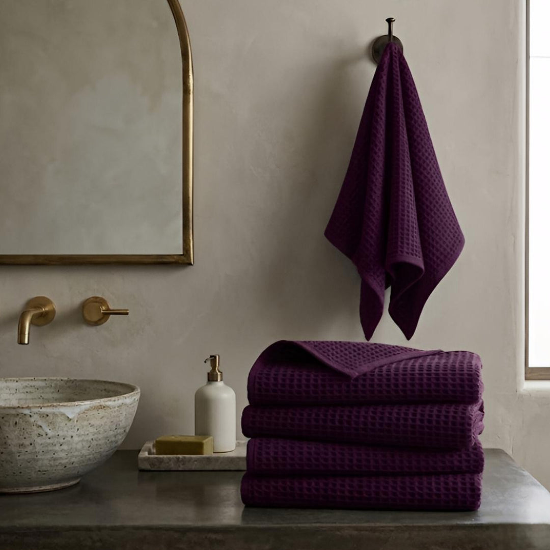 Premium Waffle Hand Towels – Soft, Absorbent & Quick-Dry Cotton-Wine