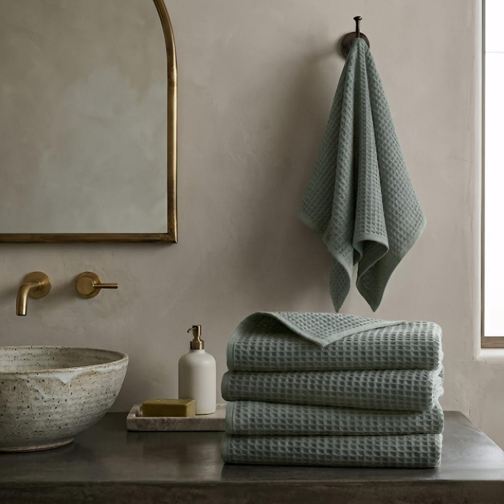 Waffle Soft Hand Towel  (Set Of 4)  | Quick-Dry &  Zero Twist  |  Silver Colour