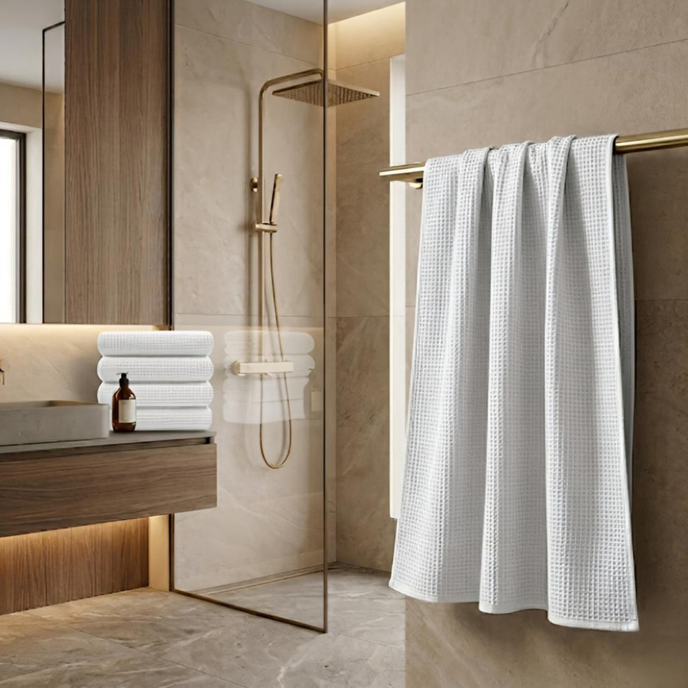 Waffle Soft Bath Towel  (Set Of 2)  | Quick-Dry &  Zero Twist  | White