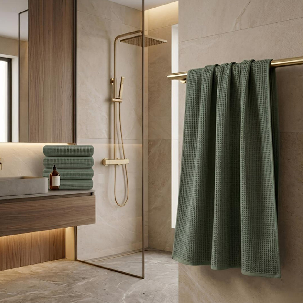 Waffle Soft Bath Towel  (Set Of 2)  | Quick-Dry &  Zero Twist  | Sage Green