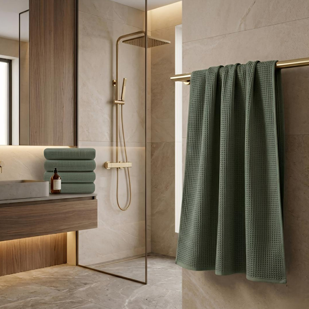 Premium Waffle Bath Towel set of 2 – Soft, Absorbent & Quick-Dry Luxury Linen-Sage Green