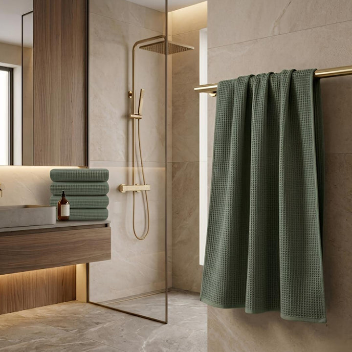 Premium Waffle Bath Towel set of 2 – Soft, Absorbent & Quick-Dry Luxury Linen-Sage Green