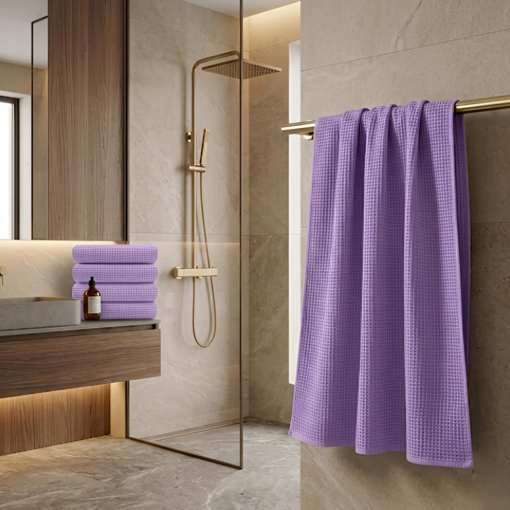 Waffle Soft Bath Towel  (Set Of 2)  | Quick-Dry &  Zero Twist | Lavender Colour