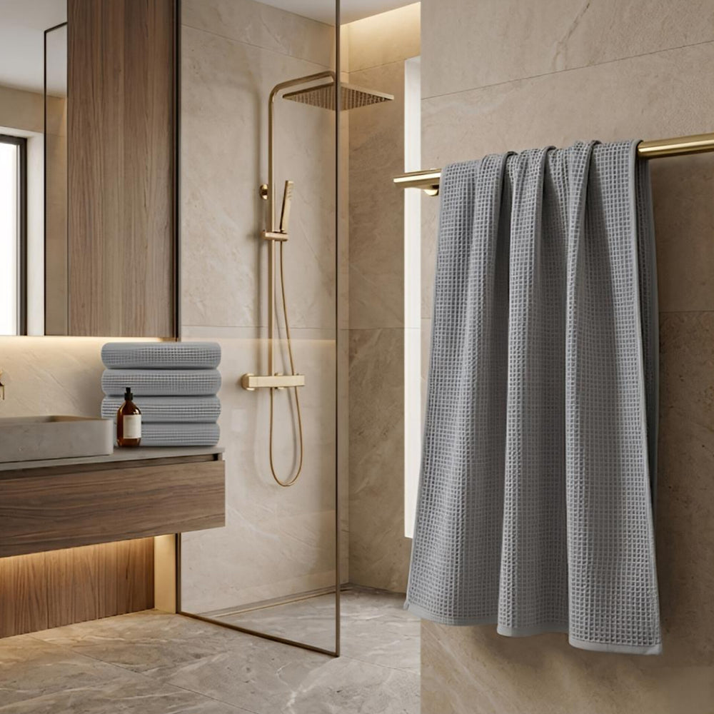 Waffle Soft Bath Towel  (Set Of 2)  | Quick-Dry &  Zero Twist  | Gray