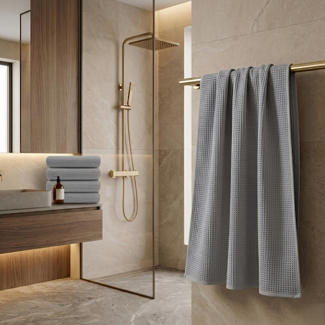 Premium Waffle Bath Towel Set of 2 – Soft, Absorbent & Quick-Dry Luxury Linen-Silver