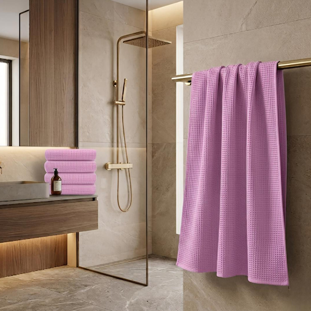 Waffle Soft Bath Towel  (Set Of 2)  | Quick-Dry &  Zero Twist  | Pink