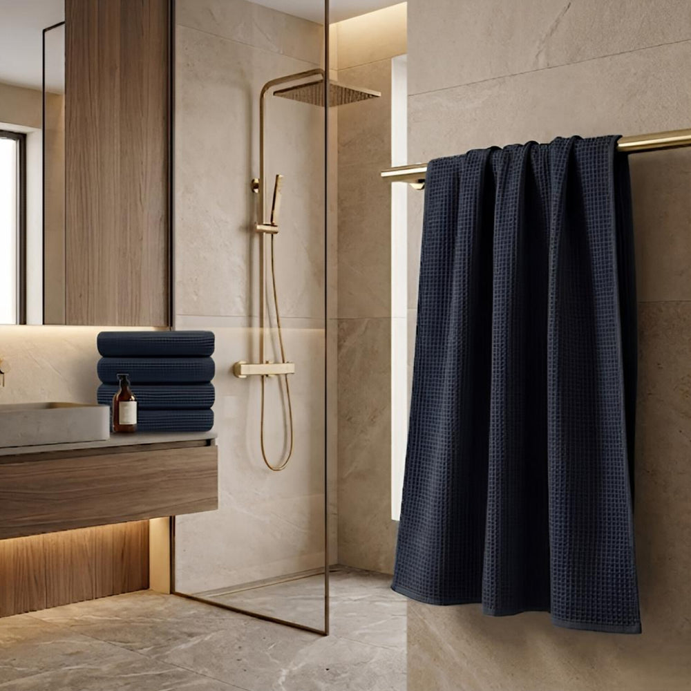 Waffle Soft Bath Towel  (Set Of 2)  | Quick-Dry &  Zero Twist | Charcoal