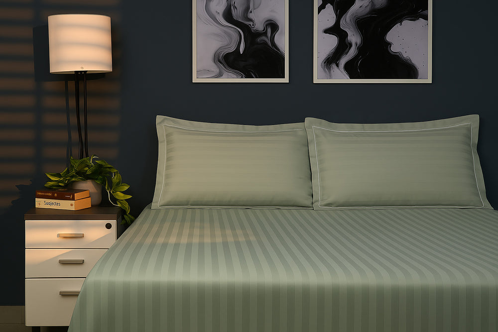 Bedcetera Chevron King Size Solids Bedsheet Tea Green  colour
