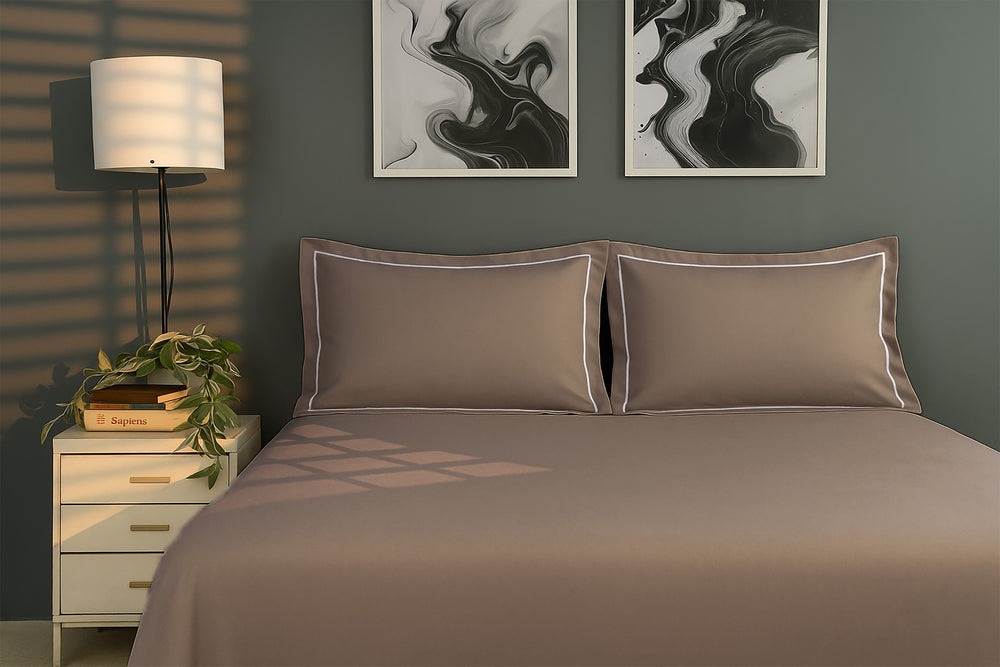 Bedcetera Lumina King Size Solids Bedsheet  Kakhi  Colour