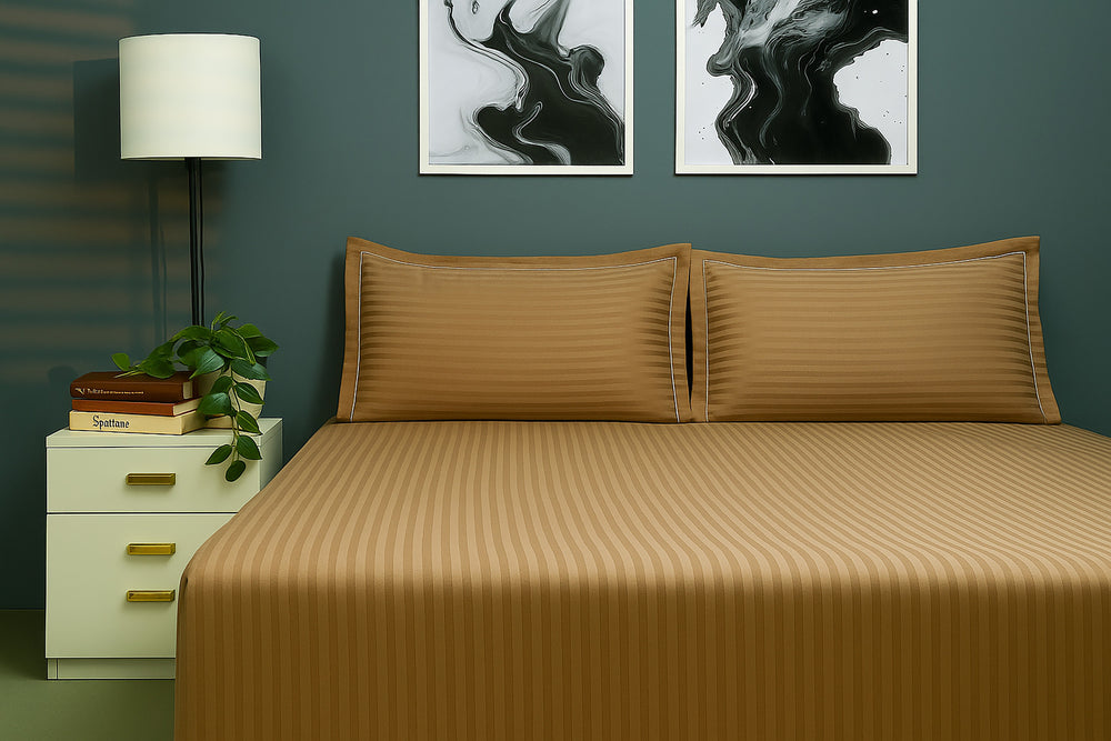 Bedcetera Lattice King Size Solids Bedsheet Kakhi Colour