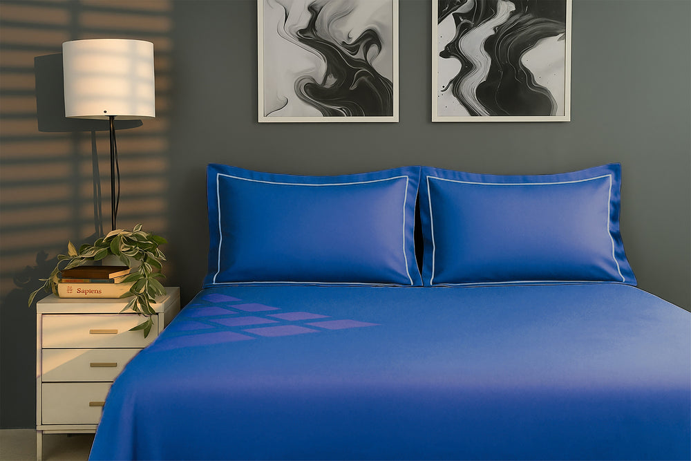 Bedcetera Lumina King Size Solids Bedsheet  Med Blue  Colour
