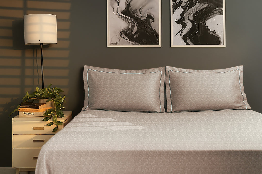 Bedcetera Ornate King Size Solids Bedsheet Mocha color