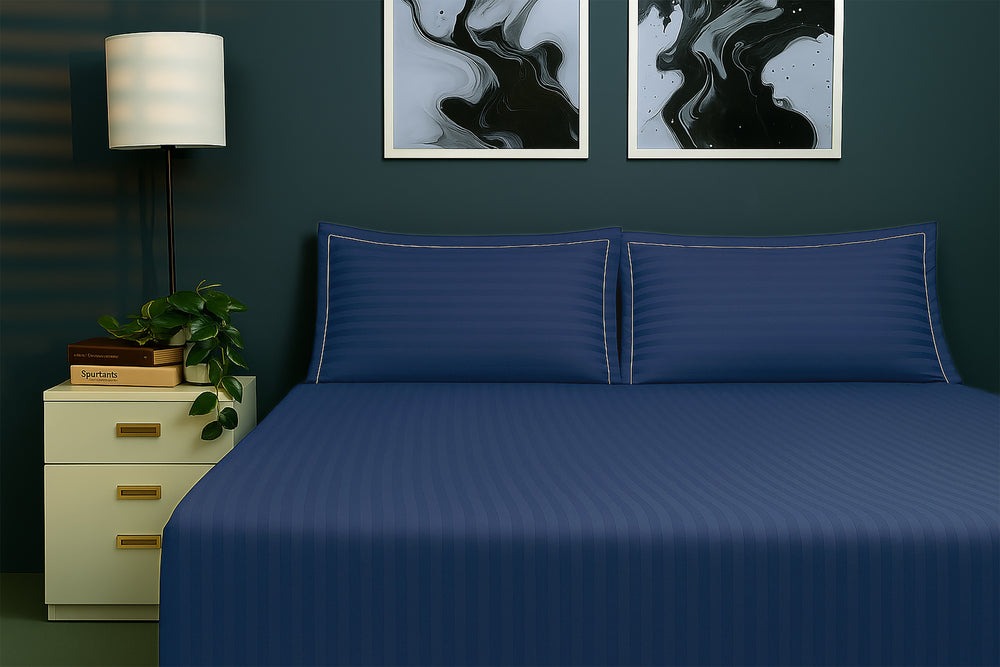 Bedcetera Lattice King Size Solids Bedsheet Med Blue Colour