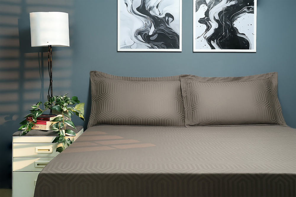 Bedcetera Ornate King Size Solids Bedsheet Mocha Colour