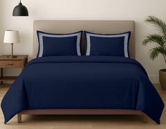 Premium King Size Embroidery Cotton Bedsheet |Luxury Bedding  Set Mughal Net - Navy Blue