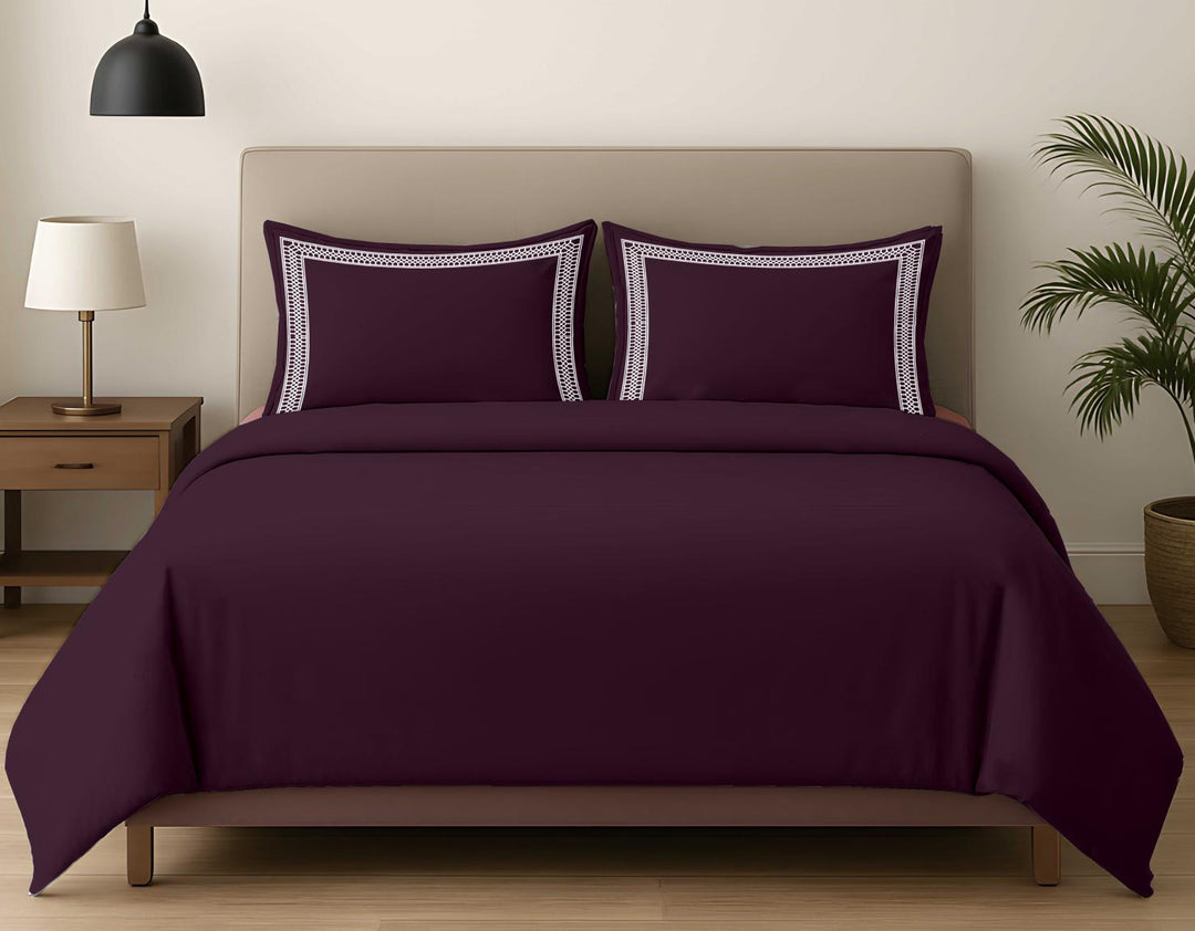 Premium King Size Embroidery Cotton Bedsheet |Luxury Bedding  Set Mughal Net - Plum