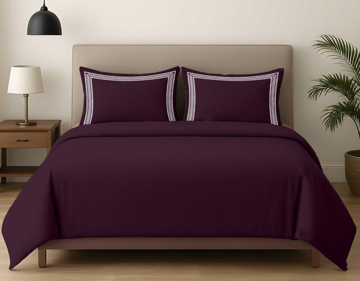 Premium King Size Embroidery Cotton Bedsheet |Luxury Bedding  Set Mughal Net - Plum