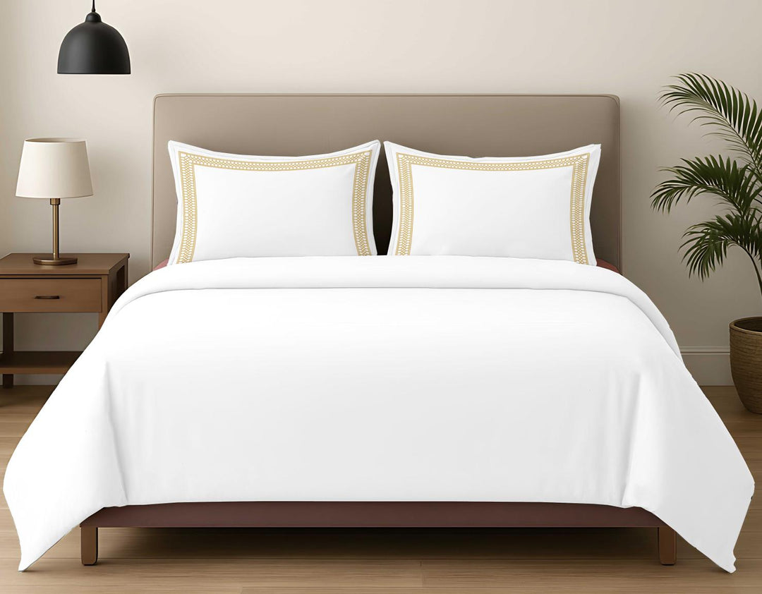 Premium King Size Embroidery Cotton Bedsheet |Luxury Bedding  Set Mughal Net-White Golden