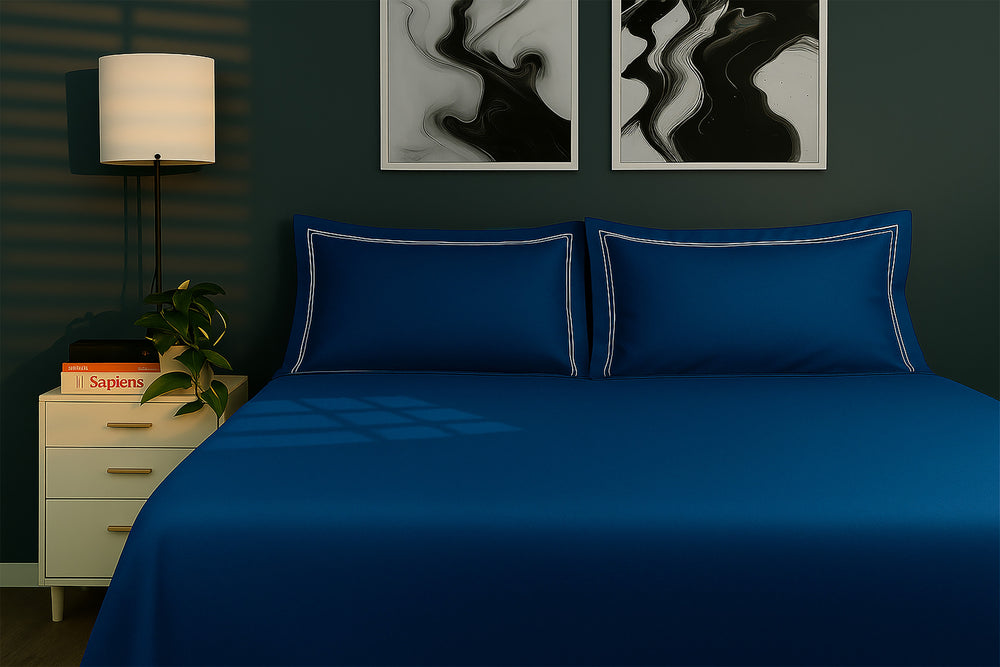 Bedcetera Luxe King Size Solids Bedsheet  Navy Blue colour