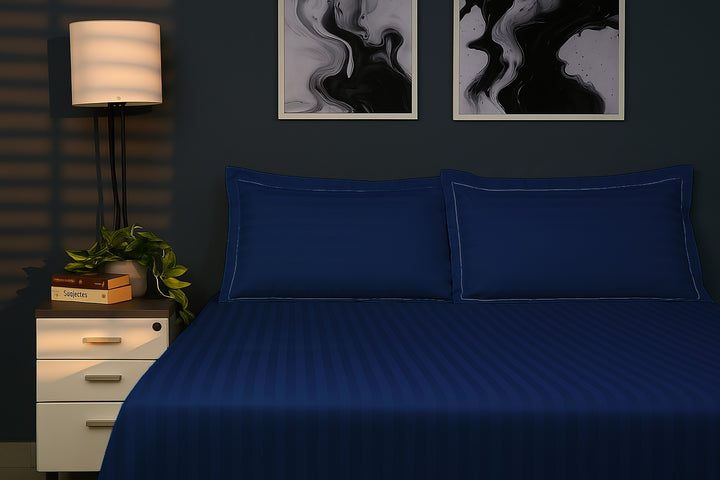 Bedcetera Chevron King Size Solids Bedsheet Navy Blue  color