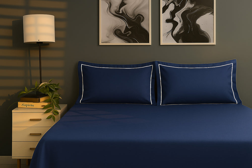 Bedcetera Solitaire King Size Solids Bedsheet Navy Blue Colour
