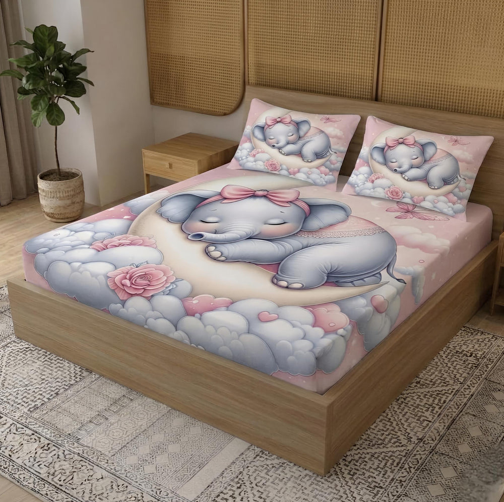 Elephant Theme Kids Bedding Set | Soft Touch Digital Print -Aura Print | 3D Bedsheet