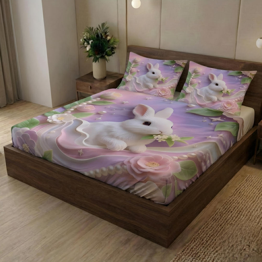 Aura  Print  3D  King-Size  Bedsheet  |  Lavender Colour |  Cotton-Feel Realistic Prints