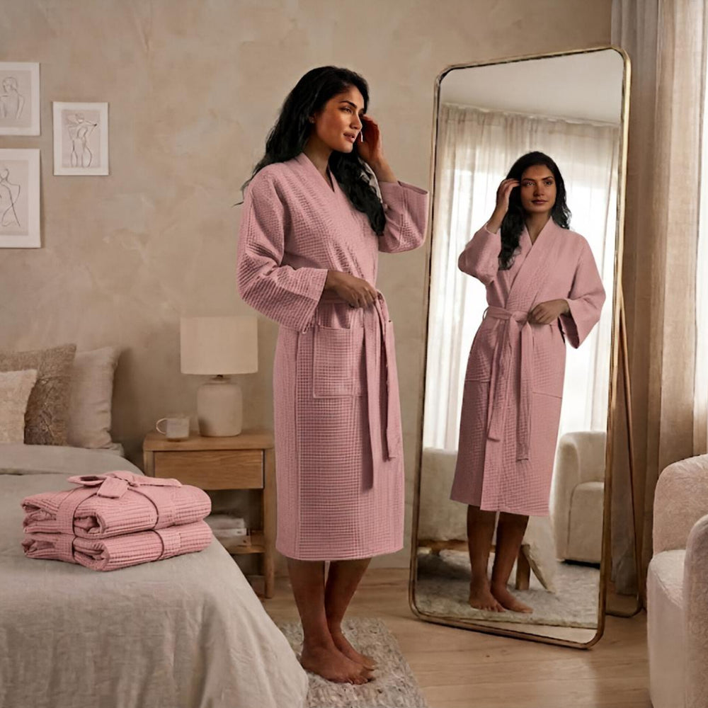 Luxury Waffle Bathrobes – Soft, Lightweight & Quick-Dry Comfort-Peach Colour