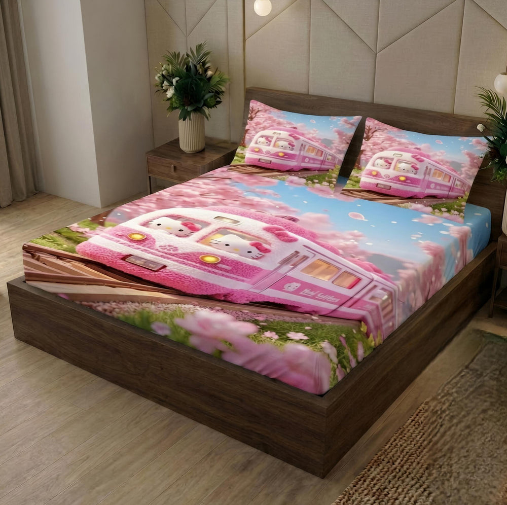 Luxury Pink Designer Bedsheet Set | Modern Geometric Print | Cherry Blossom