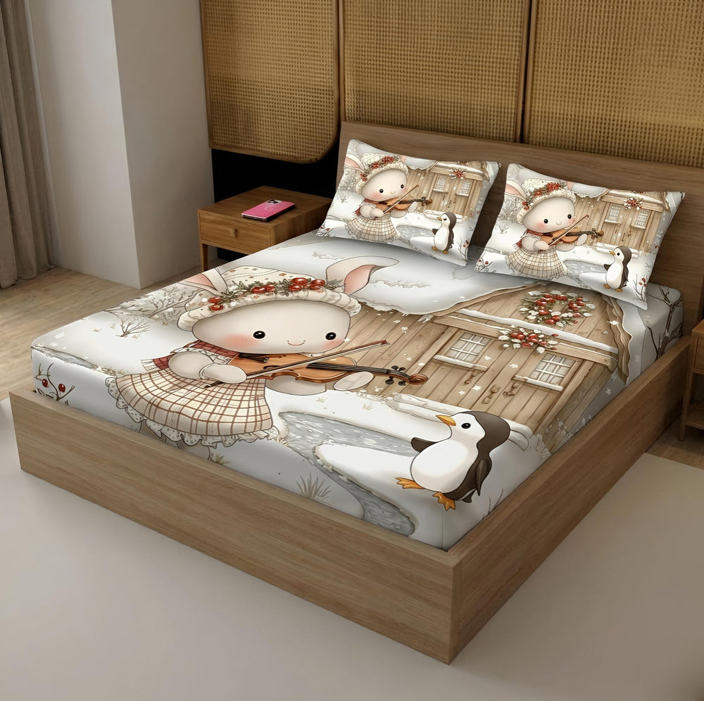 Bunny Theme Kids Bedding Set | Aura Print | Soft Touch | White & Cartoon Characters