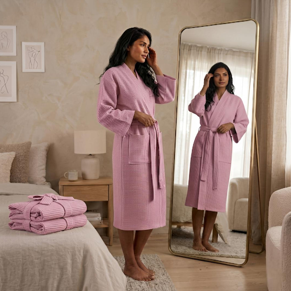 Luxury Waffle Bathrobes – Soft, Lightweight & Quick-Dry Comfort-Pink Colour