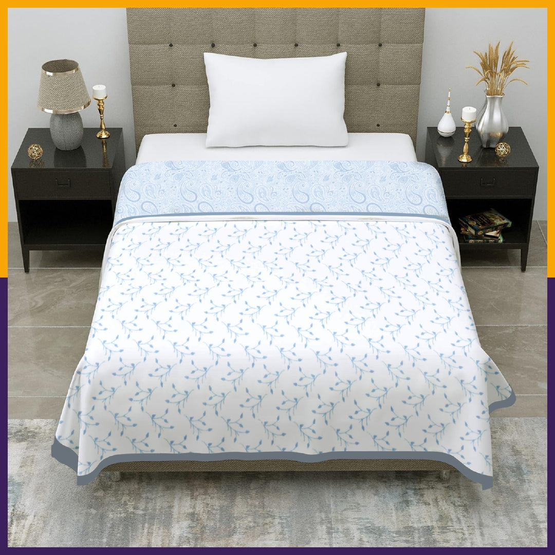 Premia Single Dohar |  Reversible Blanket  | 100% Cotton  | Blue
