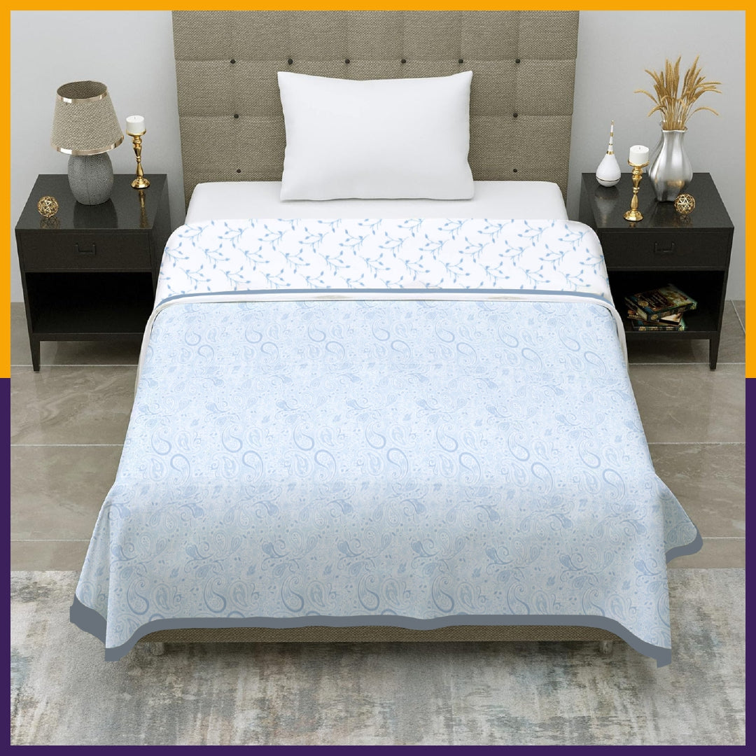Premia Single Dohar |  Reversible Blanket  | 100% Cotton  | Blue
