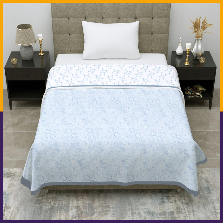 Premia Single Dohar |  Reversible Blanket  | 100% Cotton  | Blue