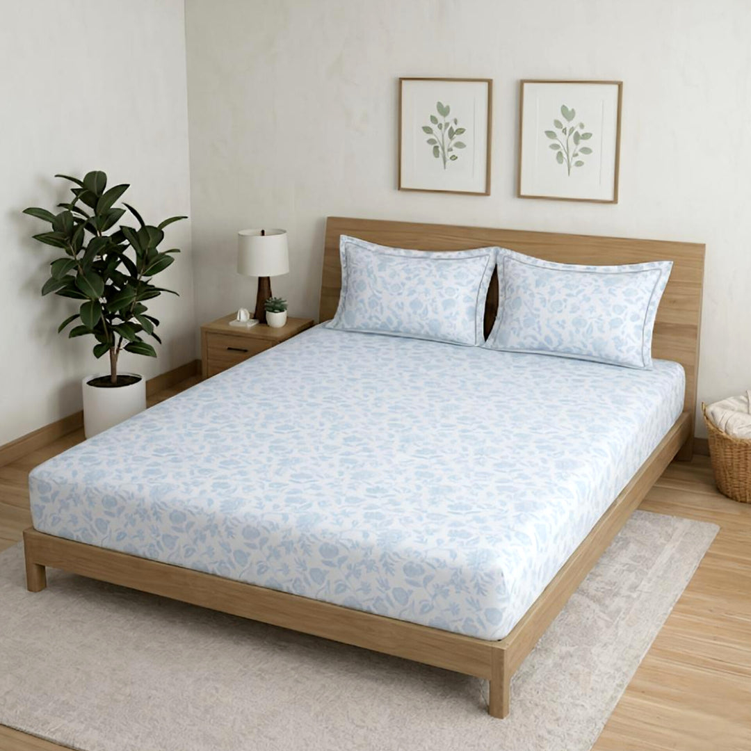 500 TC Cotton Bedsheets – Opulence Premium Collection | Pure Petal | Blue Fog