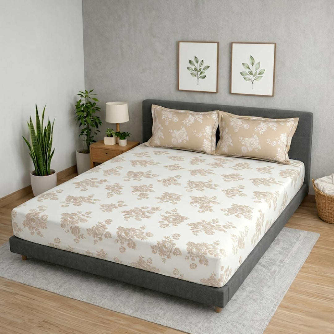 300 TC Cotton Bedsheets – Regalia  Premium Collection | Rosette | Beige