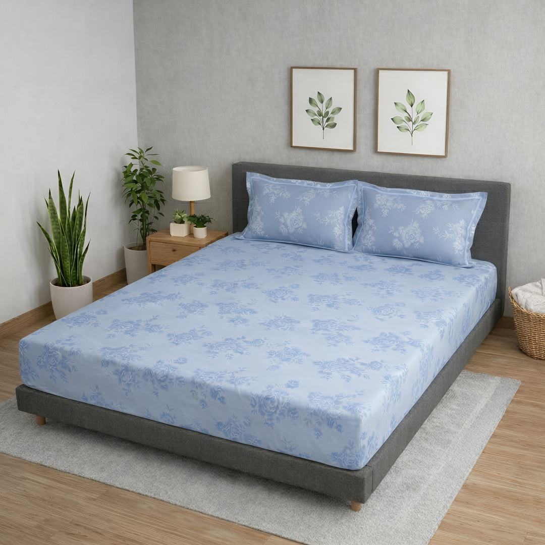 300 TC Cotton Bedsheets – Regalia  Premium Collection | Rosette | Blue