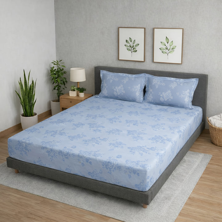 300 TC Cotton Bedsheets – Regalia  Premium Collection | Rosette | Blue