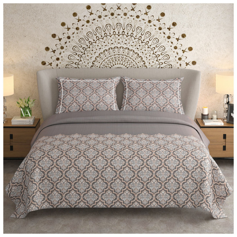 Satin Dreamz King Size Premium Bedsheet  | 100% Cotton |  300 TC Sateen | Smooth & Silky Feel | Gray & Beige