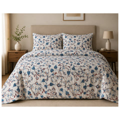 Satin Dreamz King Size Bedsheet Set | 300 Thread Count Premium Cotton Bedsheet | Blue Floral