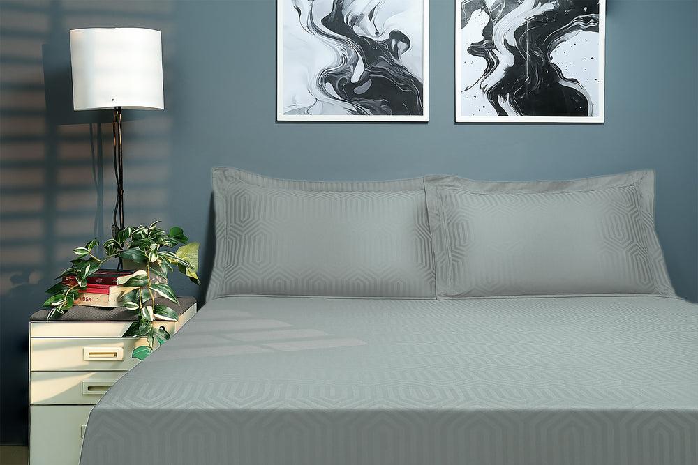 Bedcetera Ornate King Size Solids Bedsheet  Silver Grey color