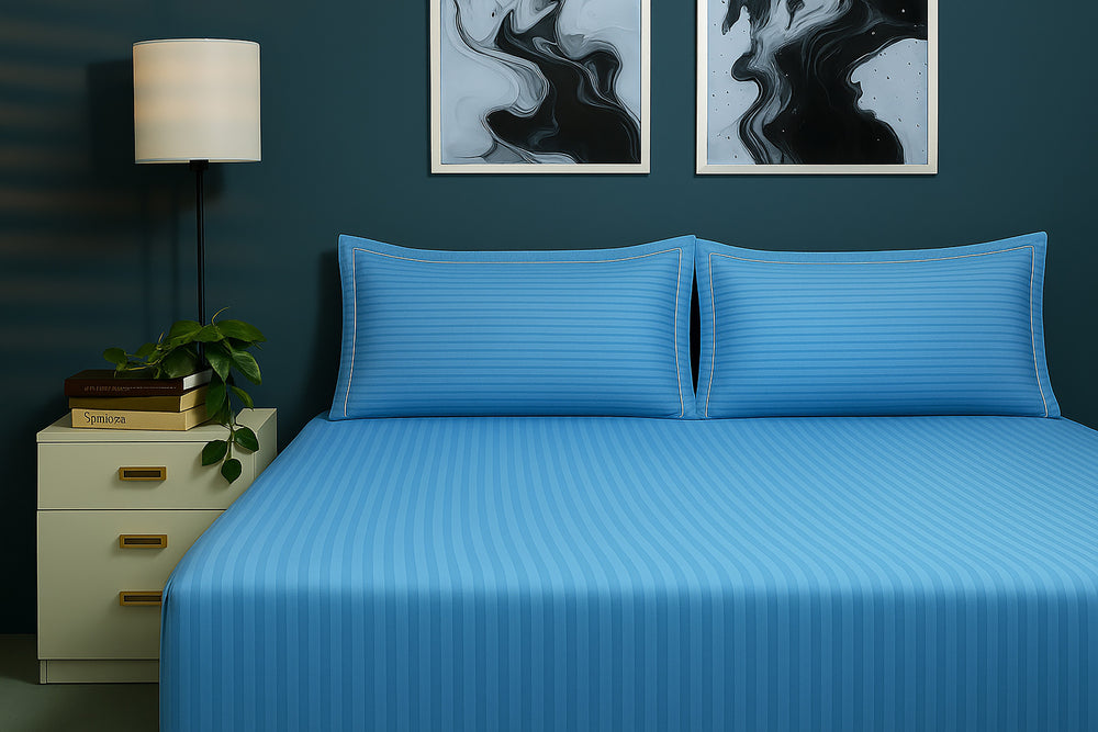Bedcetera Lattice King Size Solids Bedsheet   Sky Blue  Colour