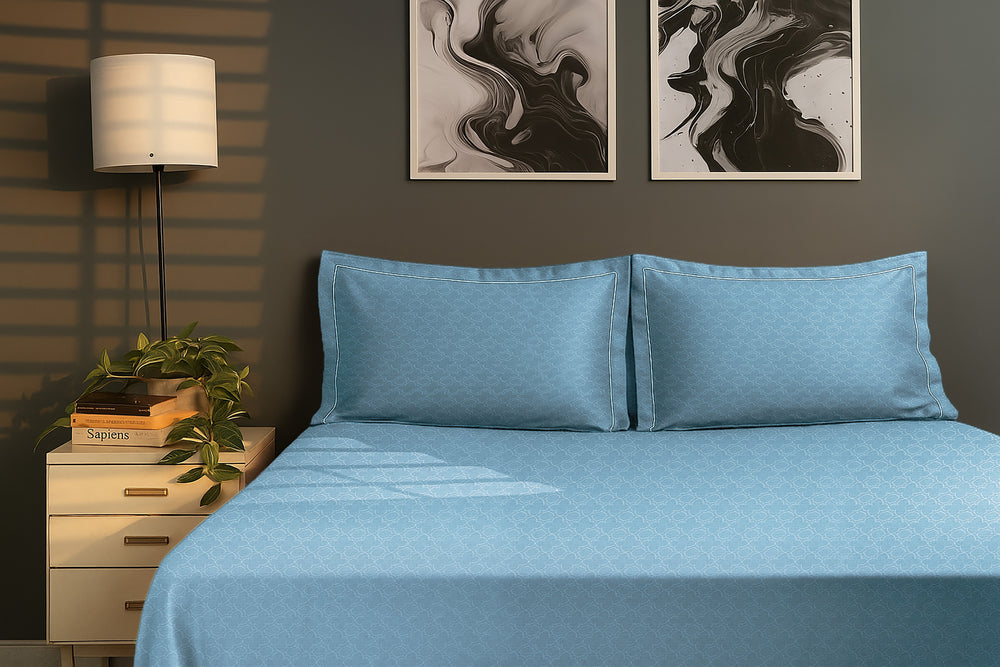 Bedcetera Ornate King Size Solids Bedsheet Slate Blue Colour