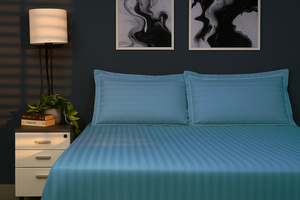 Bedcetera Chevron King Size Solids Bedsheet  Slate Blue Colour