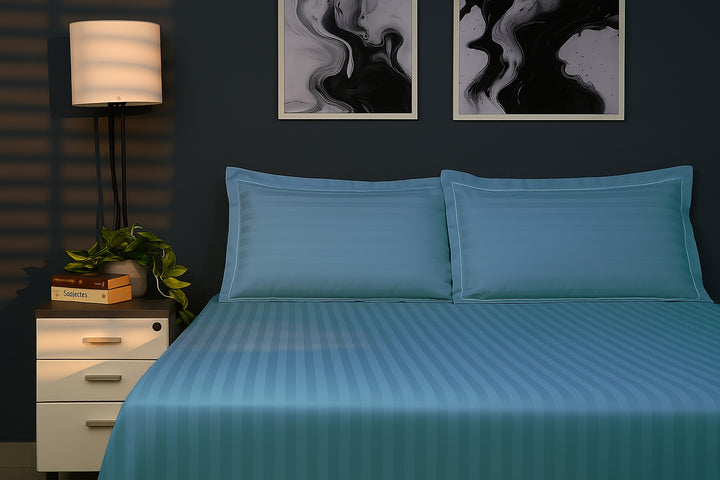 Bedcetera Chevron King Size Solids Bedsheet  Slate Blue Color