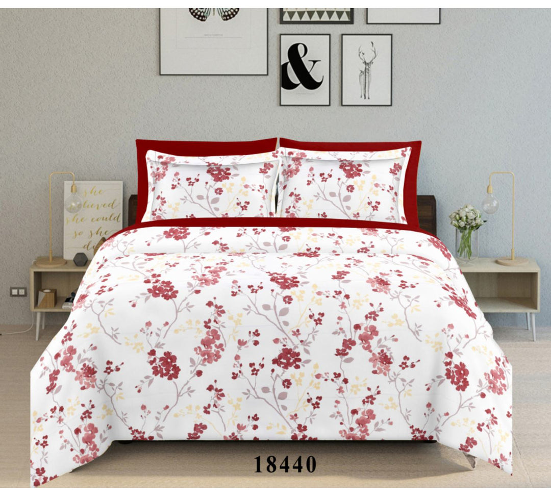 Soft Loom Premium Floral Bedding Set | 100% Cotton | King Size | 144TC | Printed | Red & Muted Pink Floral