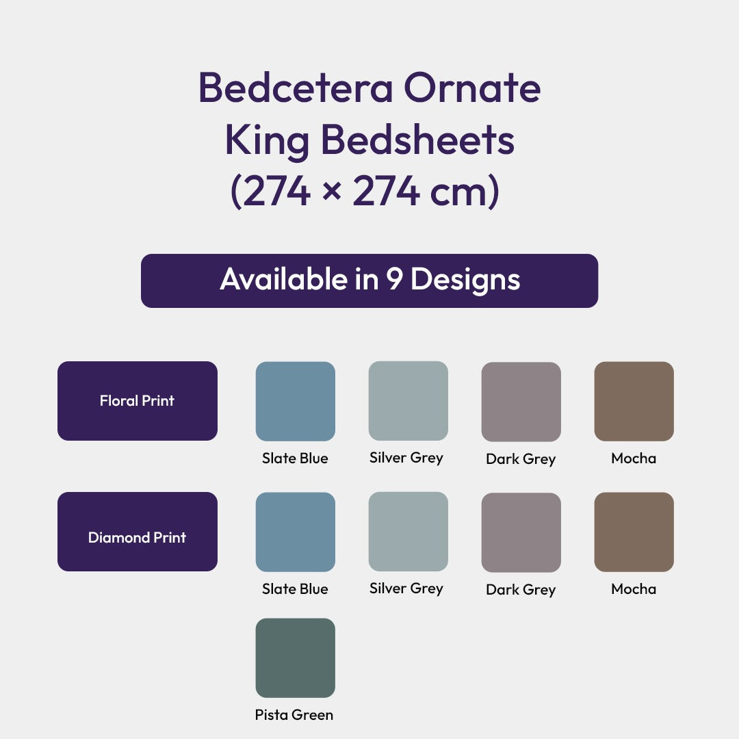 Bedcetera Ornate King Size Solids Bedsheet  Dark grey color